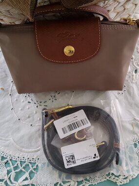 Longchamp Le Pliage Original Pouch with Handle in Pebble + Insert + Crossbody